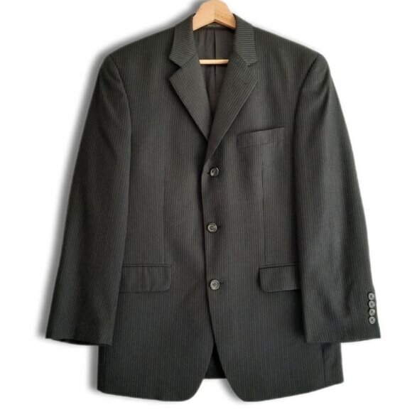 CHAPS / 100% Wool Pinstripe Blazer Jacket Black Men's Sz 36 S - Picture 1 of 13